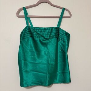 Vintage Chic Green Satin Pleated Camisole Top